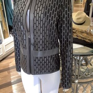 Gorgeous lamb skin gunmetal grey lazer cut leather jkt